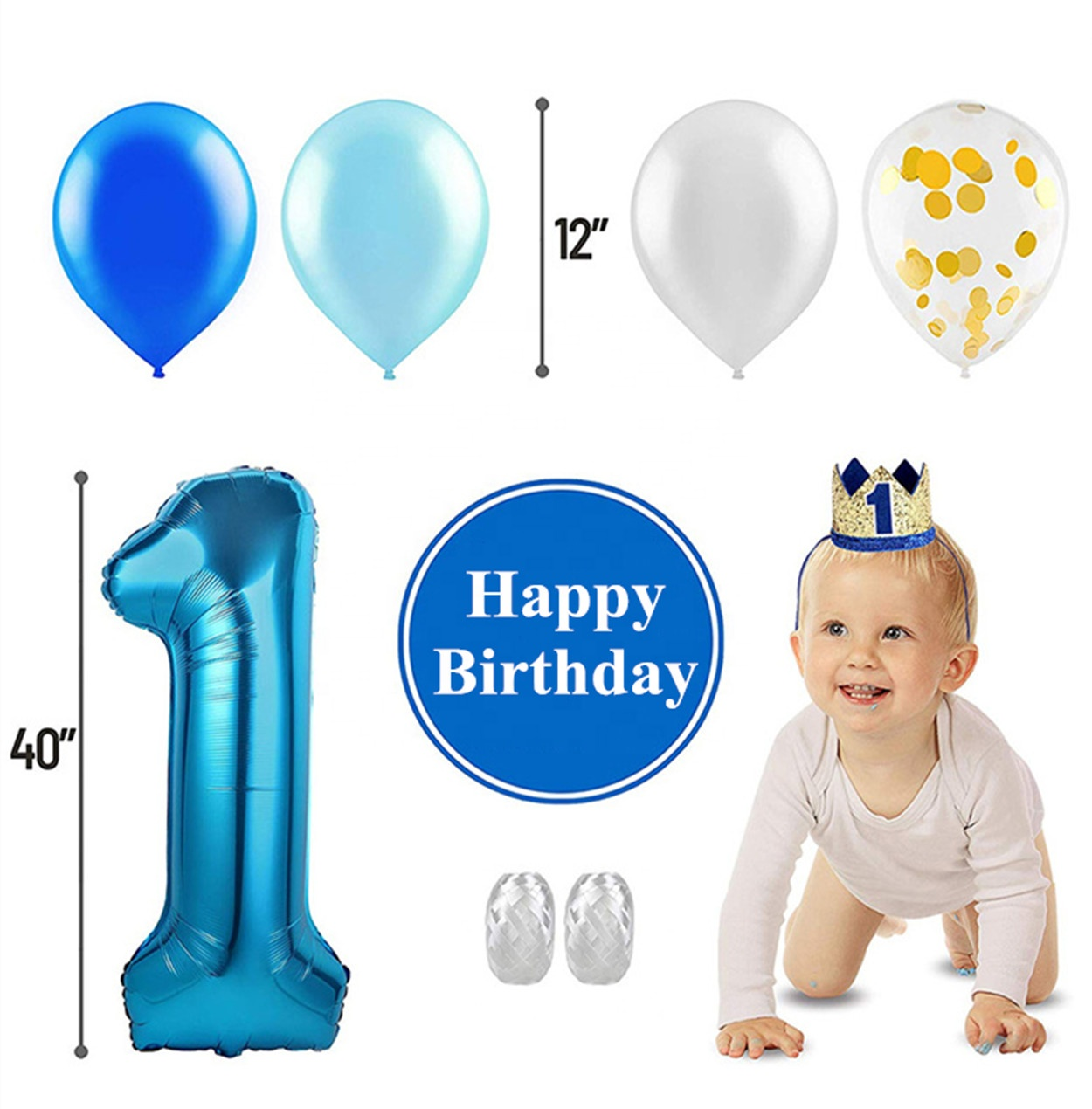 Blue 1st Birthday Decoration Kit